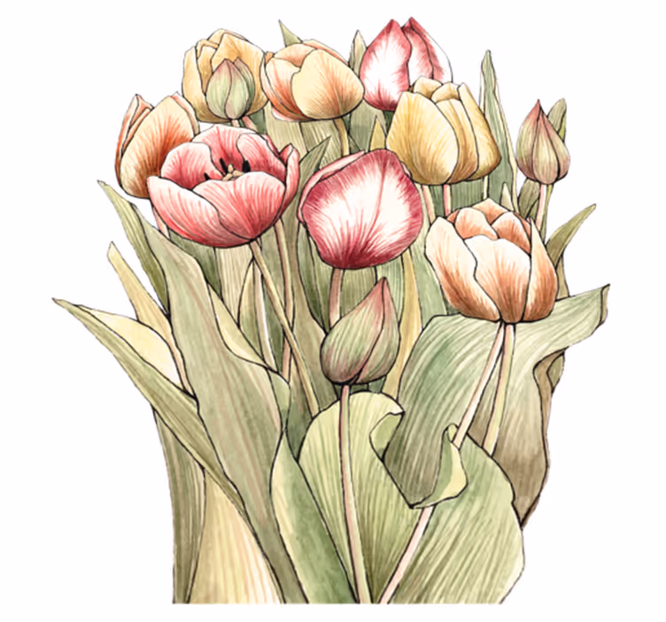 花と植物の壁画カラフルなチューリップの花束 - TENSTICKERS