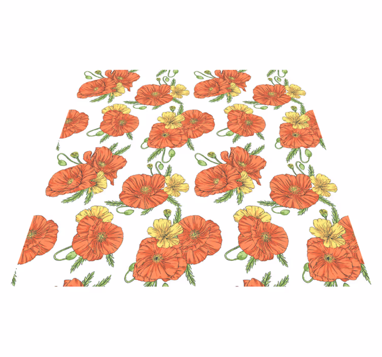 花と植物の壁画白背景のポピーの花 - TENSTICKERS