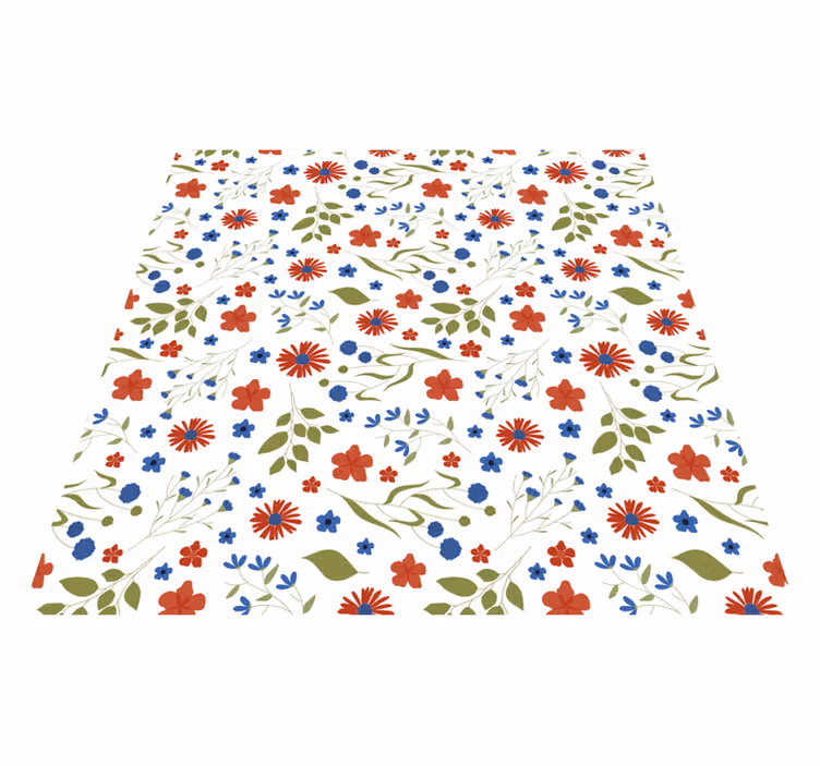 花と植物の壁画青と赤の庭のパターン - TENSTICKERS