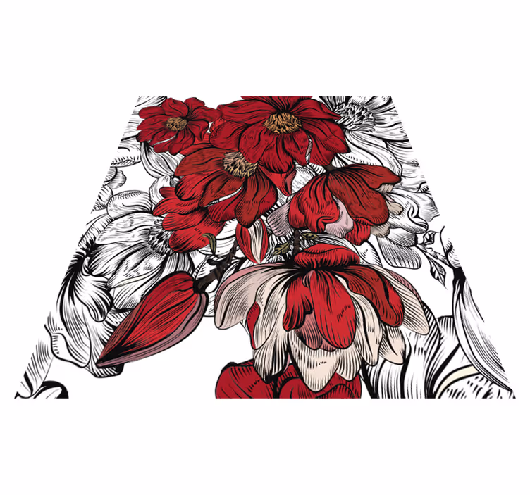 ダイニングルーム ビニールマット 赤と白の花 - TENSTICKERS