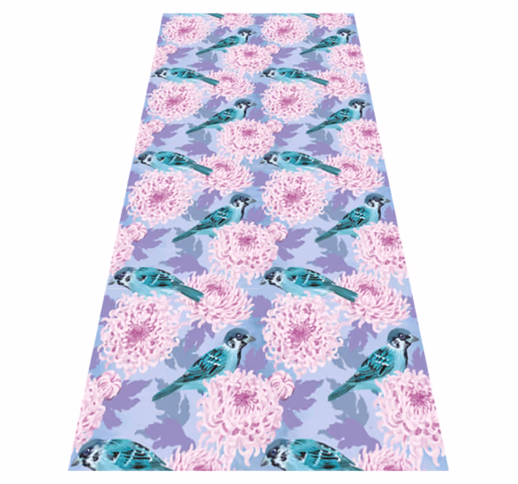 花と植物の壁画ピンクの庭の花と鳥 - TENSTICKERS