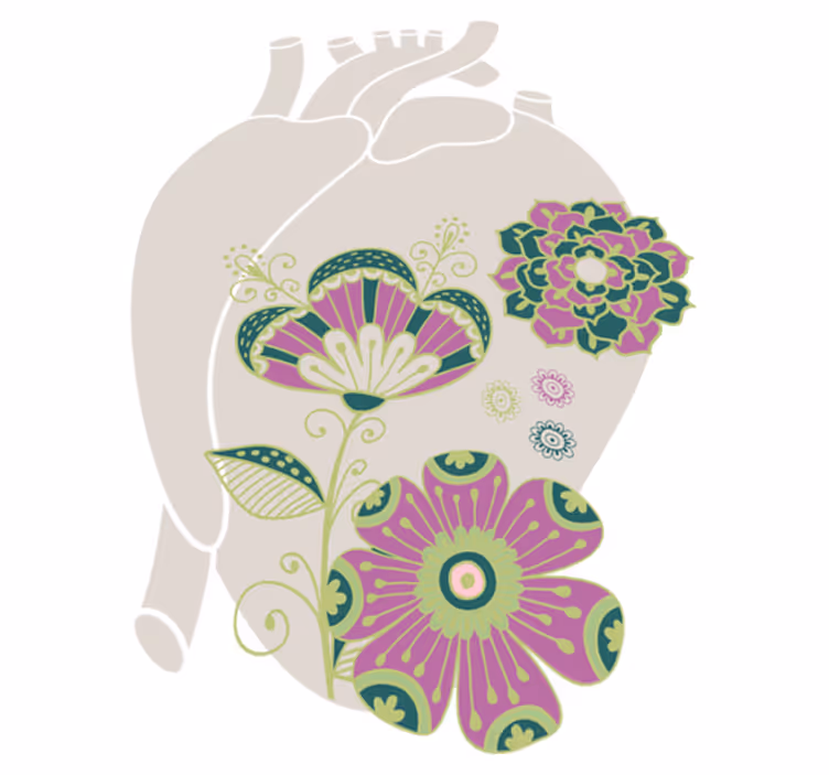 花と植物の壁画赤い花の解剖学的心臓 - TENSTICKERS