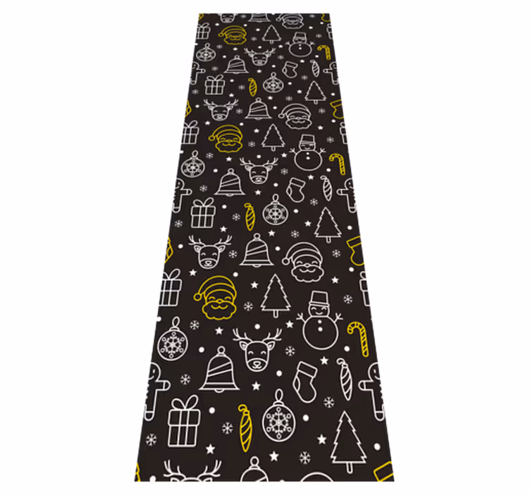 クリスマスの壁画白と黄色のクリスマスパターン黒背景 - TENSTICKERS