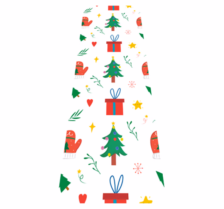 クリスマスの壁画 色とりどりのプレゼントと手袋 - TENSTICKERS