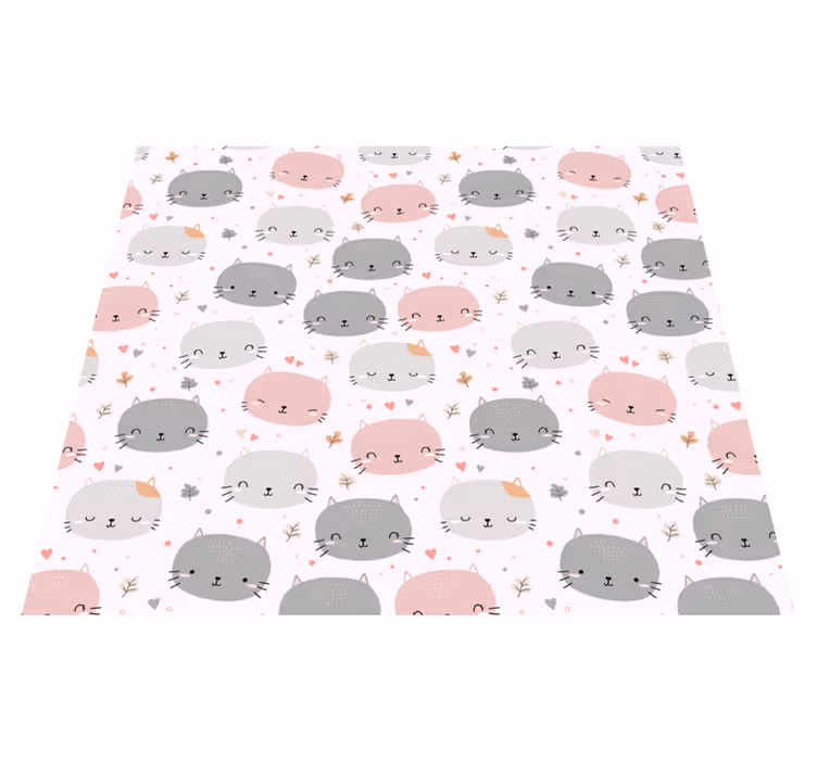 寝室 ビニールマット 可愛いグレーとピンクの子猫 - TENSTICKERS