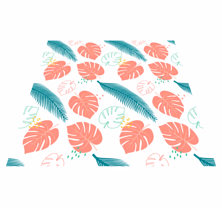 花と植物の壁画ピンクのトロピカルリーフ柄 - TENSTICKERS