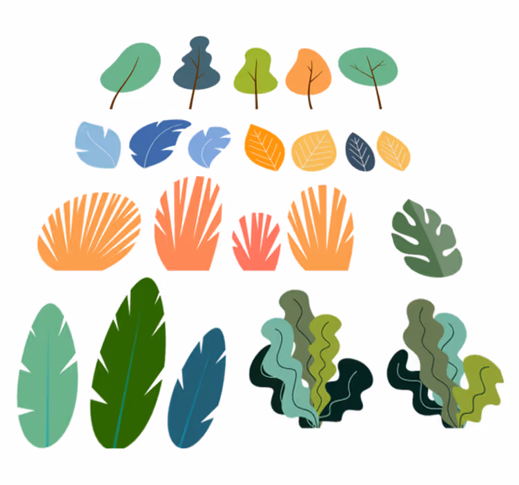 花と植物の壁画トロピカルプランツリーフパック - TENSTICKERS