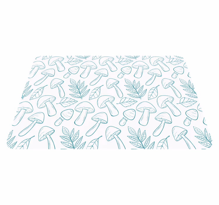 花と植物の壁画 白と水色のきのこ柄 - TENSTICKERS