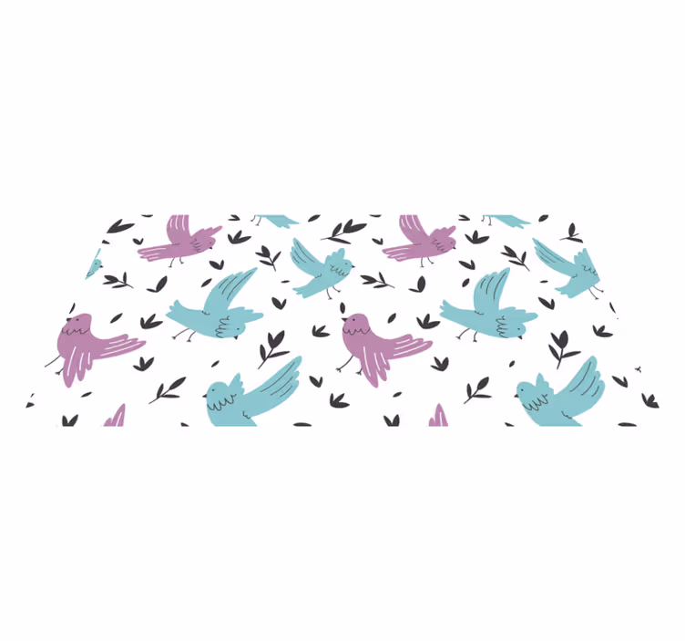 花と植物の壁画 青と紫の鳥と植物のイラスト - TENSTICKERS