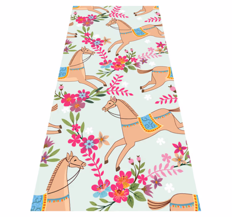 寝室 ビニールマット ピンクの花と馬の模様 - TENSTICKERS