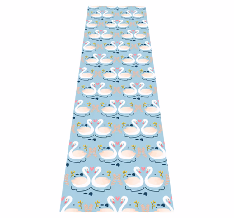 寝室 ビニールマット 青い背景の恋する白鳥柄 - TENSTICKERS