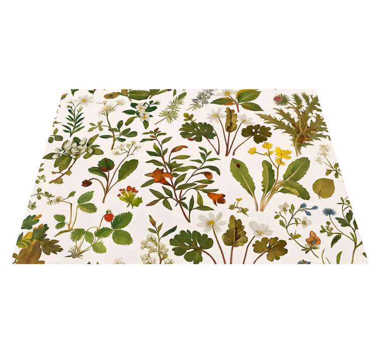 寝室 ビニールマット 白背景の植物デザイン - TENSTICKERS