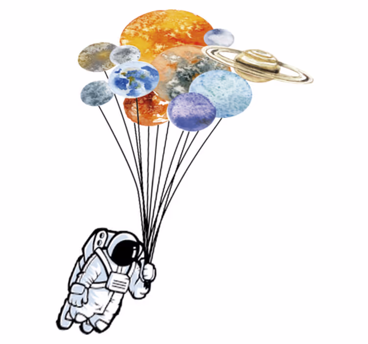 子供 ビニールマット カラフルな風船を持った宇宙飛行士 - TENSTICKERS