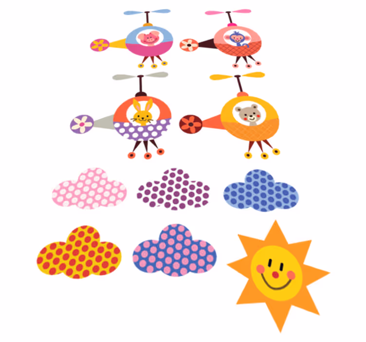 子供 ビニールマット ヘリコプター動物ステッカー - TENSTICKERS