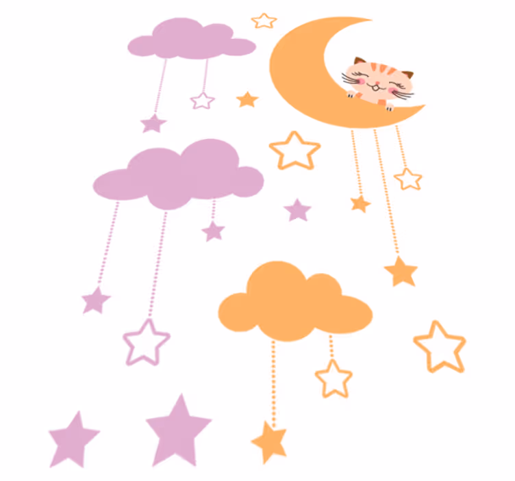 子供 ビニールマット 月と猫のステッカー - TENSTICKERS