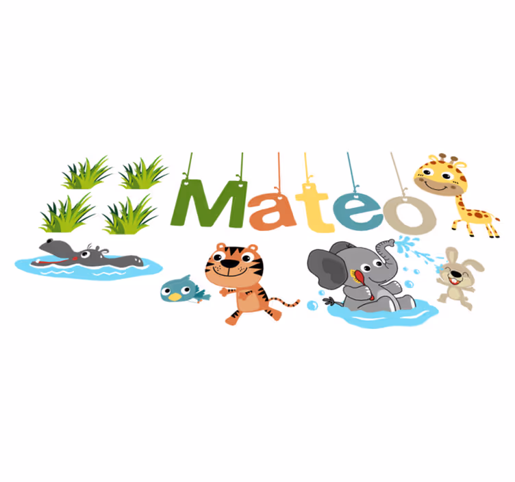 子供 ビニールマット 名前入りジャングル動物のカスタマイズ壁シール - TENSTICKERS