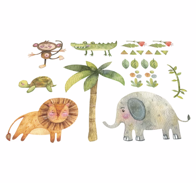 子供 ビニールマット 水彩のジャングル動物 - TENSTICKERS