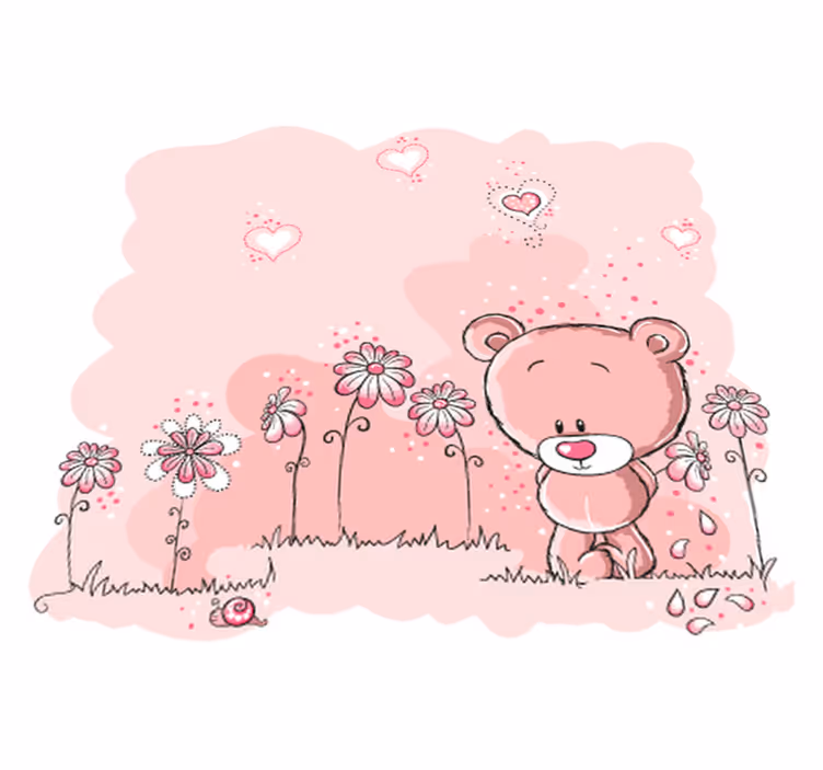 子供 ビニールマット ピンクのクマと花 - TENSTICKERS