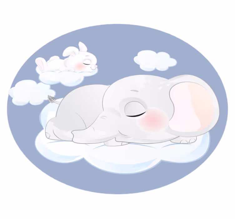 子供 ビニールマット 雲の上で眠る象とウサギ - TENSTICKERS