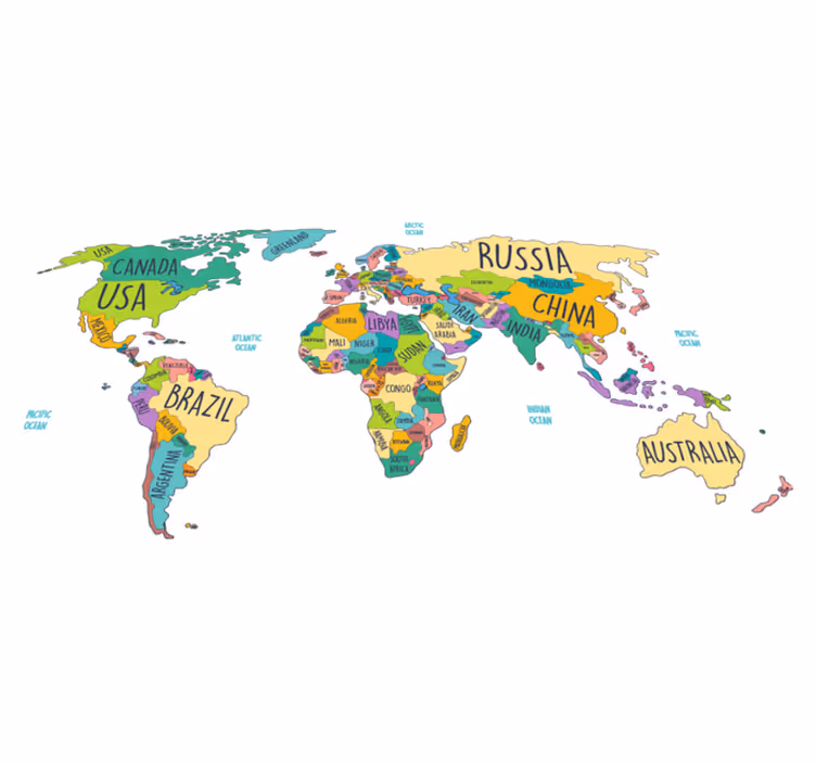 世界地図 ビニールマット 政治世界地図 - TENSTICKERS