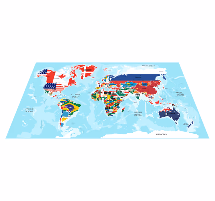 世界地図 ビニールマット 世界の国旗 - TENSTICKERS