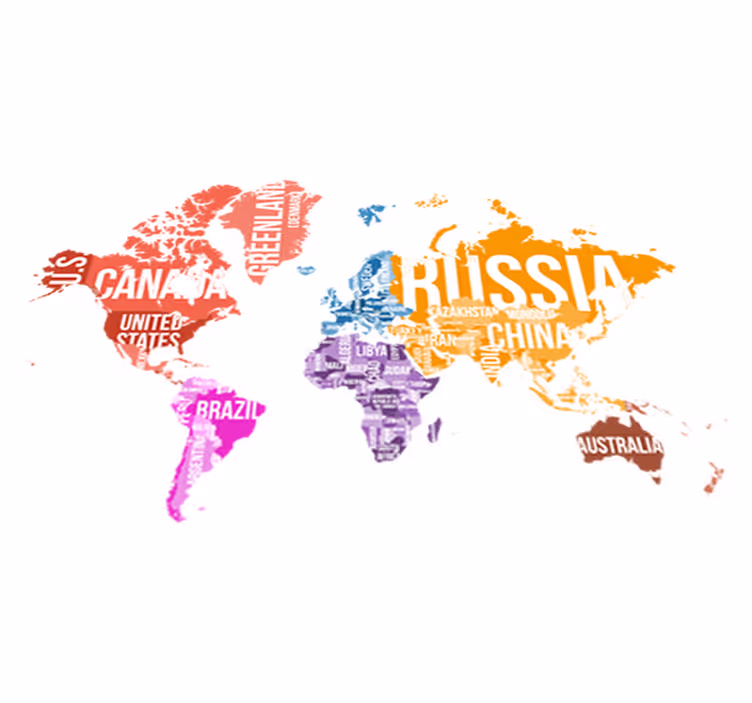 世界地図 ビニールマット 世界地図の名前と国境 - TENSTICKERS