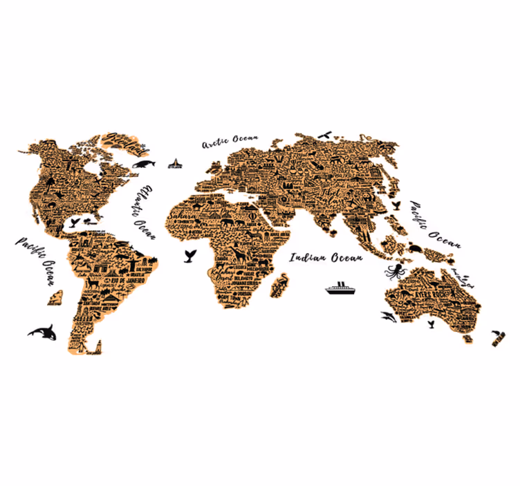 世界地図 ビニールマット 世界地図ビニールマットテキスト付き - TENSTICKERS