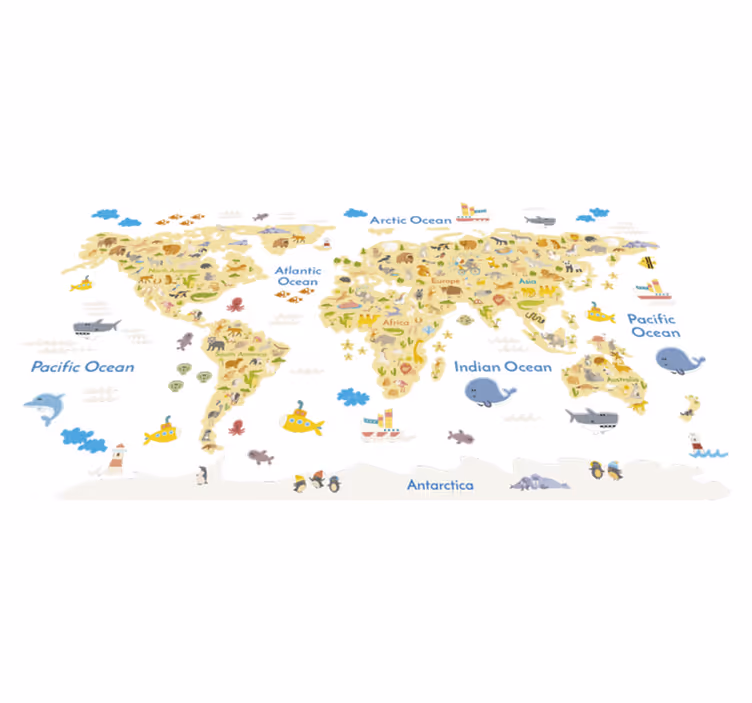世界地図 ビニールマット 世界の動物のビニールマット - TENSTICKERS
