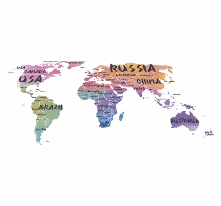 世界地図 ビニールマット 世界地図文字壁ステッカー - TENSTICKERS