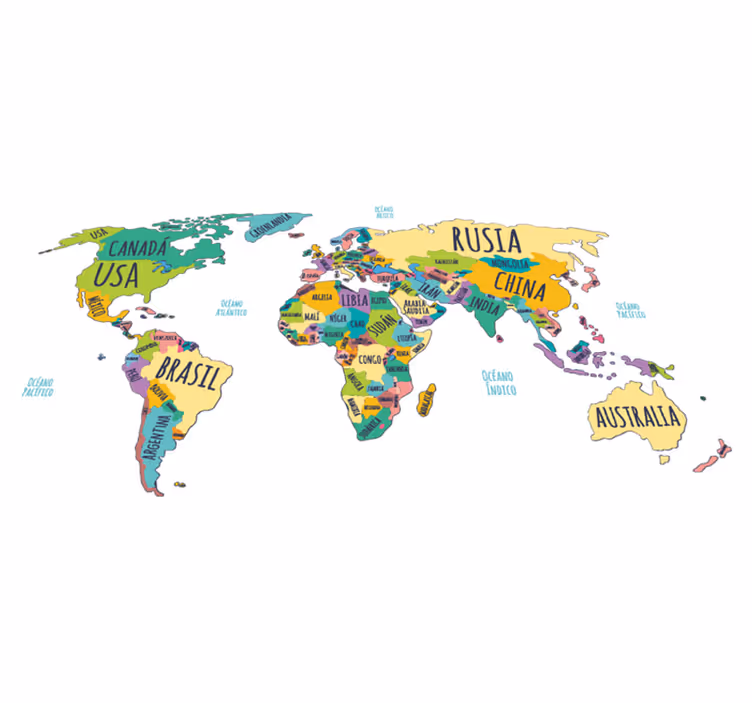 世界地図 ビニールマット 世界の政治地図 - TENSTICKERS