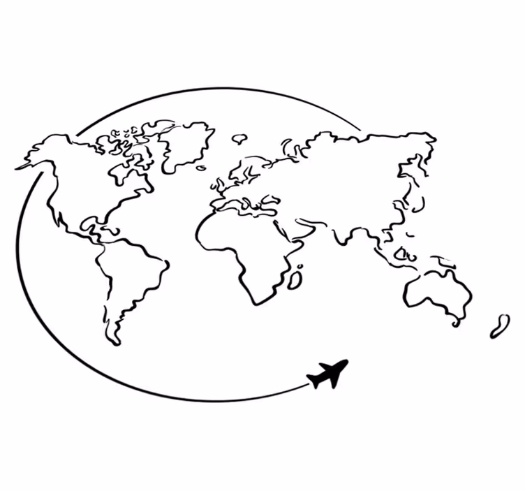 世界地図 ビニールマット 円形飛行機の世界地図 - TENSTICKERS