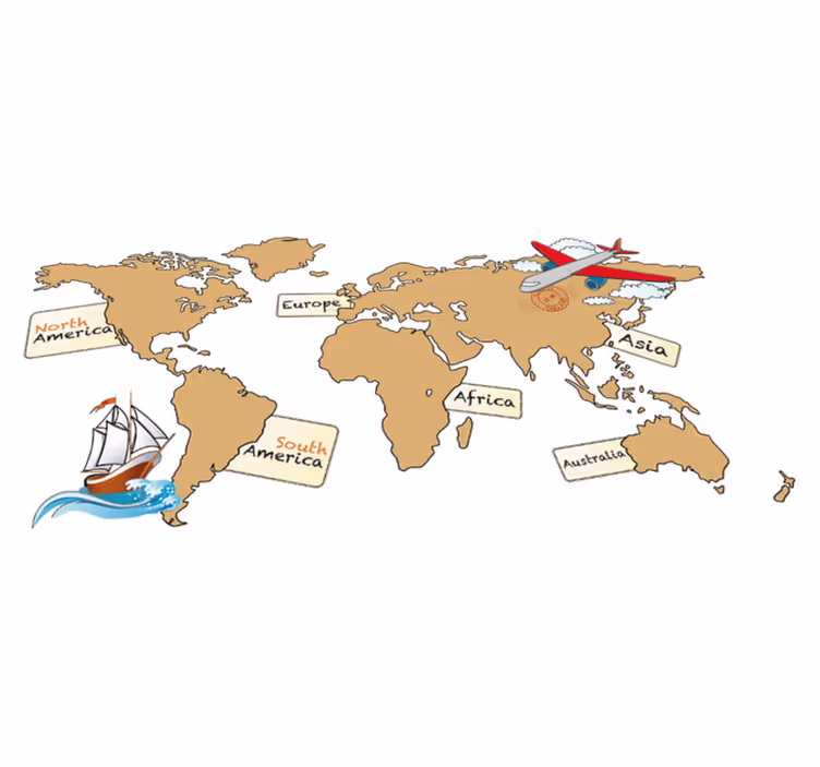 世界地図 ビニールマット 英語の大陸ビニールマップ - TENSTICKERS