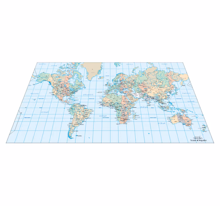 世界地図 ビニールマット 英語の時刻表 - TENSTICKERS