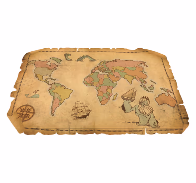 世界地図 ビニールマット 古代ヴィンテージデザイン - TENSTICKERS