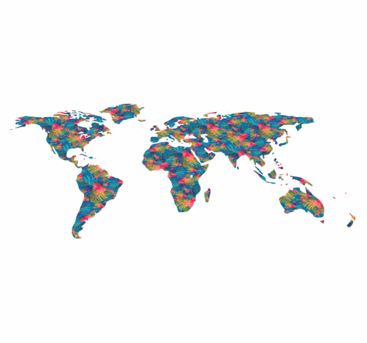 世界地図 ビニールマット トロピカルカラフルリーフ - TENSTICKERS