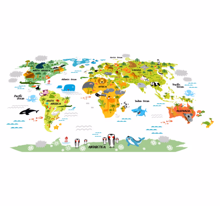 世界地図 ビニールマット イギリスの動物デザイン - TENSTICKERS
