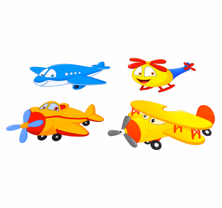 子供 ビニールマット 顔のある飛行機とヘリコプター - TENSTICKERS