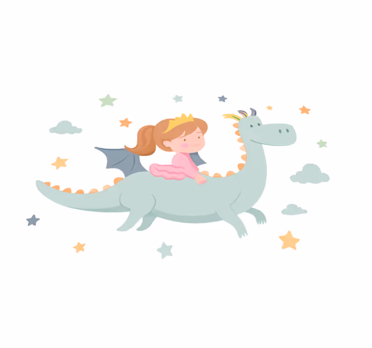 子供 ビニールマット ドラゴンに乗ったお姫様 - TENSTICKERS