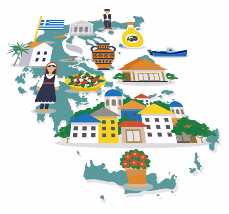 世界地図 ビニールマット ギリシャと島々のイラストマップ - TENSTICKERS