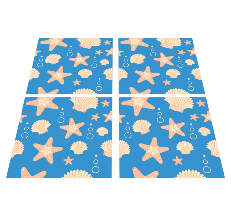バスルームに1枚ビニールカーペット海の魚と貝殻タイル - TENSTICKERS