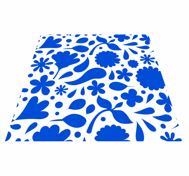 キッチン マット ビニール デルフトブルーの多様な花 - TENSTICKERS
