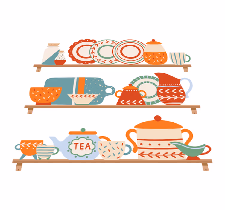 キッチン マット ビニール シェルフのキッチン食器 - TENSTICKERS