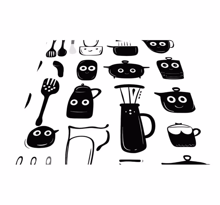 キッチン マット ビニール 黒い器具のデザイン - TENSTICKERS