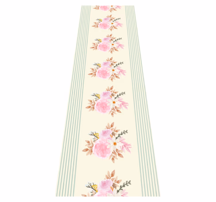 寝室 ビニールマット フレンチプロヴァンスストライプ花柄 - TENSTICKERS
