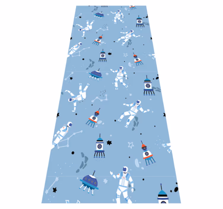 寝室 ビニールマット 宇宙飛行士と宇宙船の青い背景 - TENSTICKERS