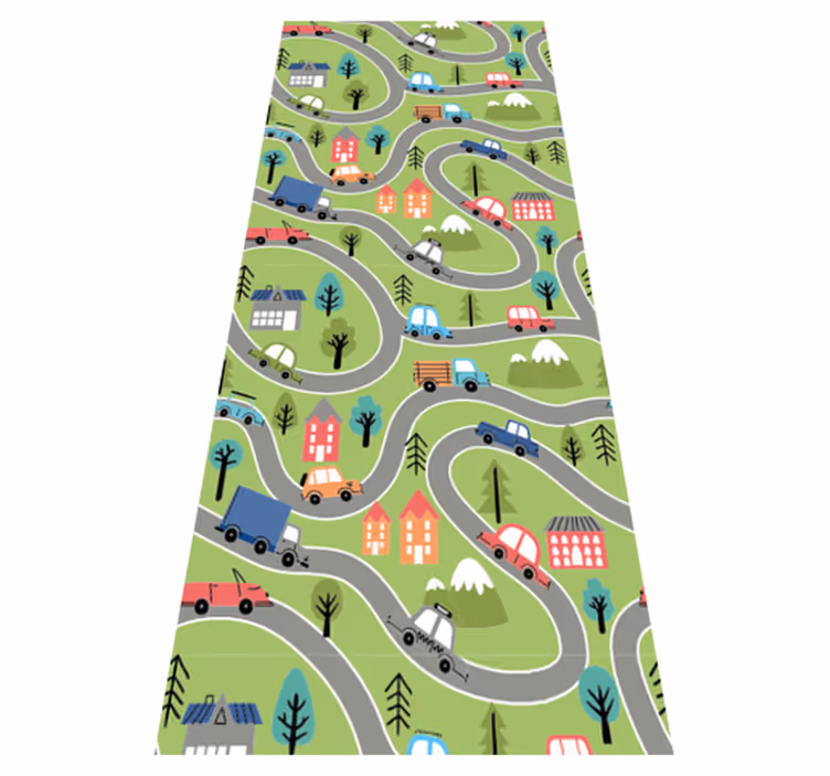 寝室 ビニールマット カラフルなストリートとレーシングカー - TENSTICKERS