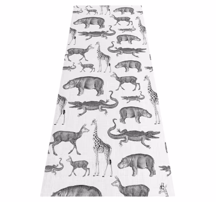 寝室 ビニールマット サファリ動物と木のボーダー - TENSTICKERS