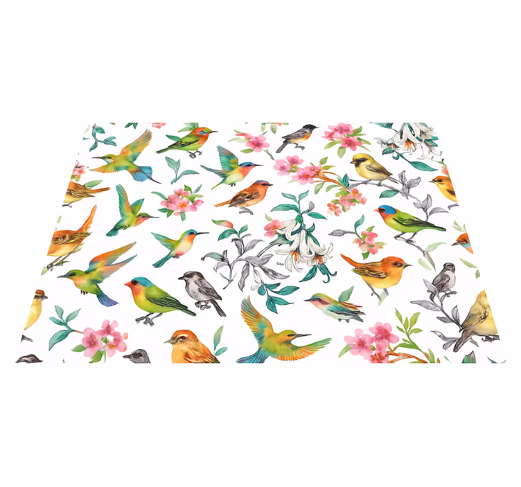 寝室 ビニールマット 鳥のいるカラフルな自然 - TENSTICKERS