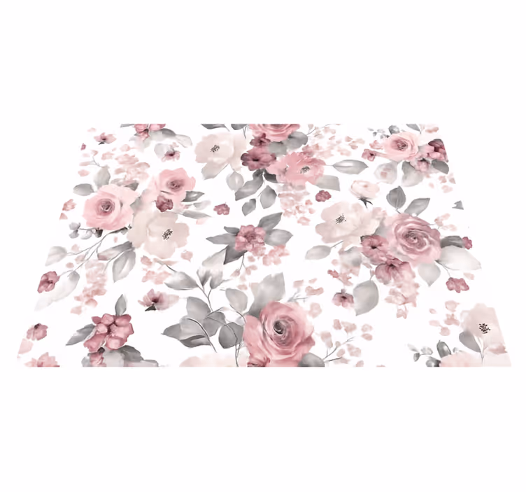 寝室 ビニールマット グレーの繊細な花柄 - TENSTICKERS