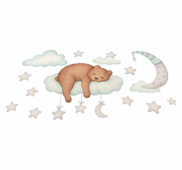 寝室 ビニールマット 雲の上の眠るクマ - TENSTICKERS